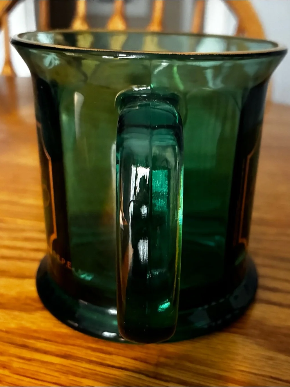 Green Glass Elvis ‘Love Me Tender' Mug with Gold Script